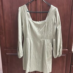 Elegant Women's Linen Dress in Olive Green with Pockets